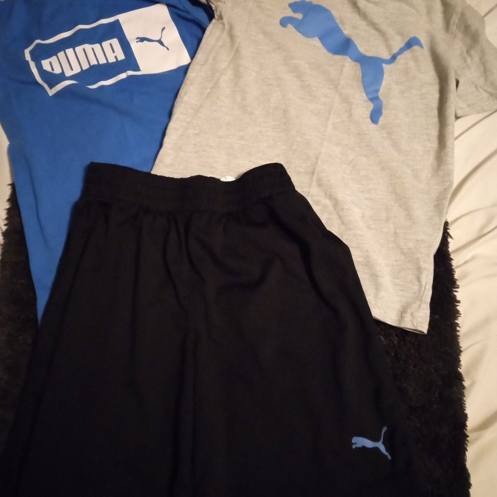 Boys black, grey, royal blue 3 piece Puma short set